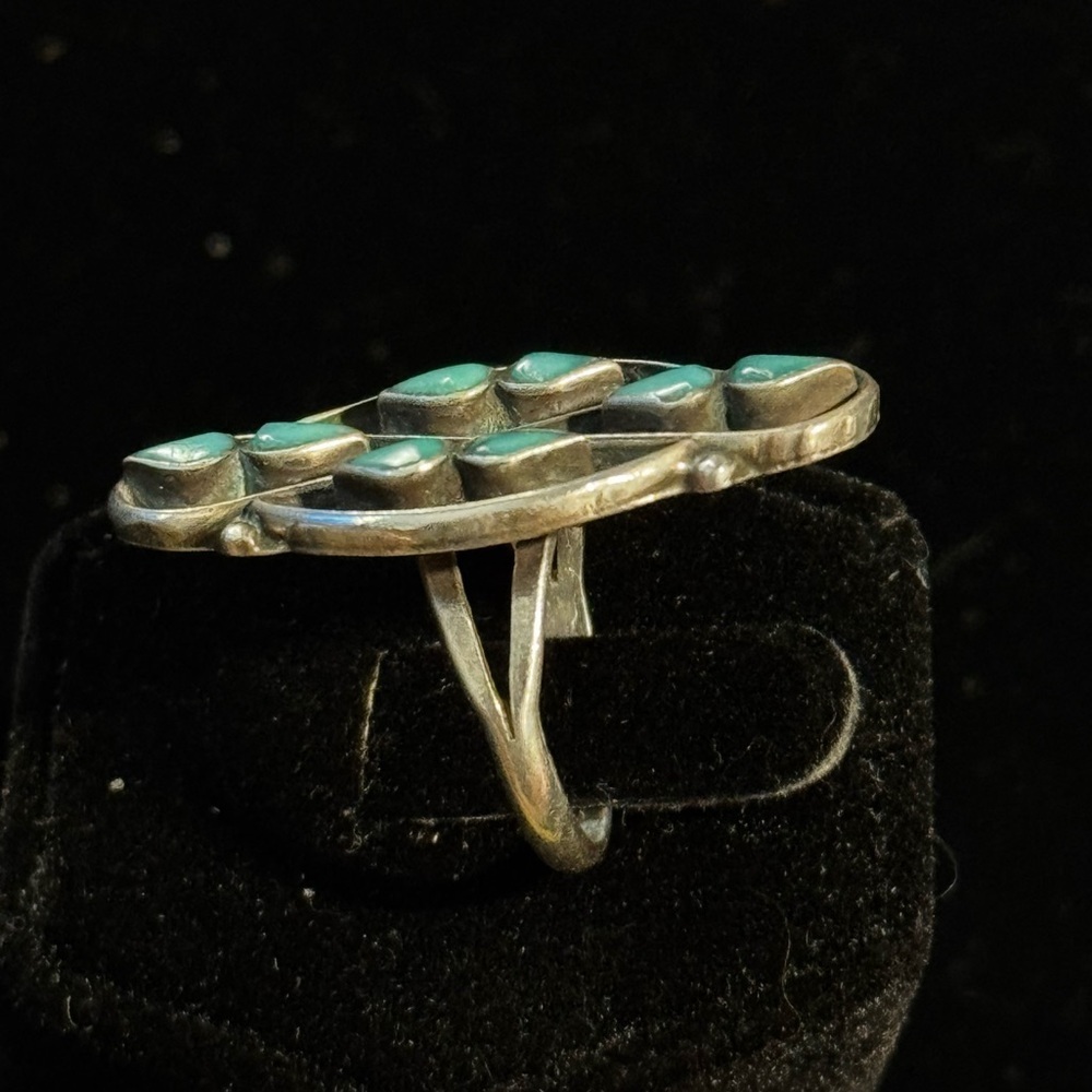 Vintage Native American Turquoise Sterling Silver Ring Size 6.75 - Picture 3 of 4